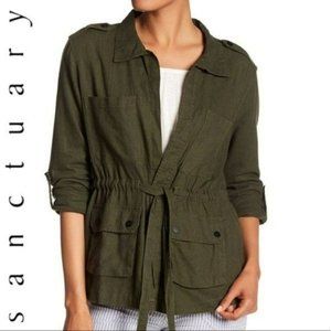 Sanctuary Linen Jacket Drawstring Utility Explorer Dk Green Womens Small